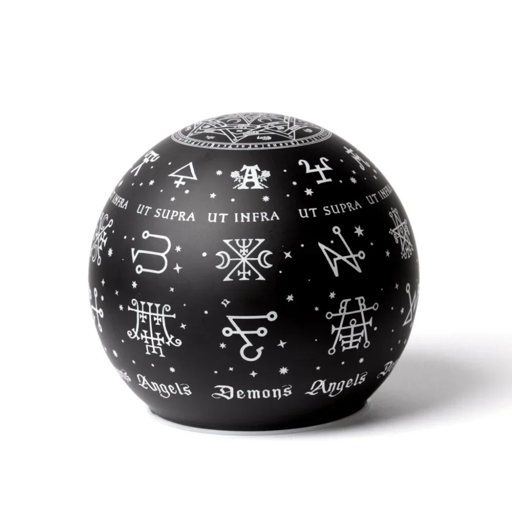 Alchemy Gothic Angels and Demons LED Globe Light Black Glass Etched Symbols NIB